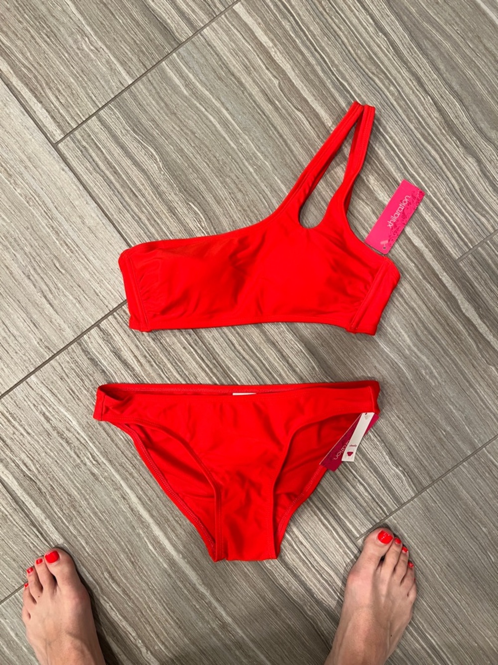 NWT One-Shoulder Bikini Set - Baywatch Red - Medium